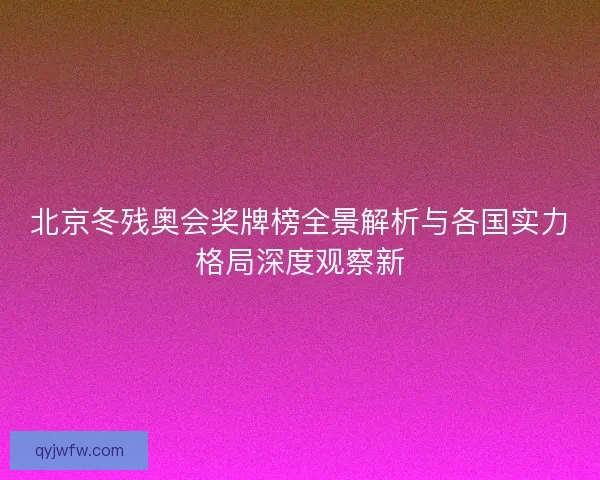 北京冬残奥会奖牌榜全景解析与各国实力格局深度观察新