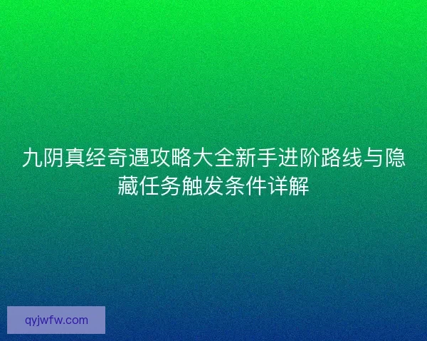 九阴真经奇遇攻略大全新手进阶路线与隐藏任务触发条件详解